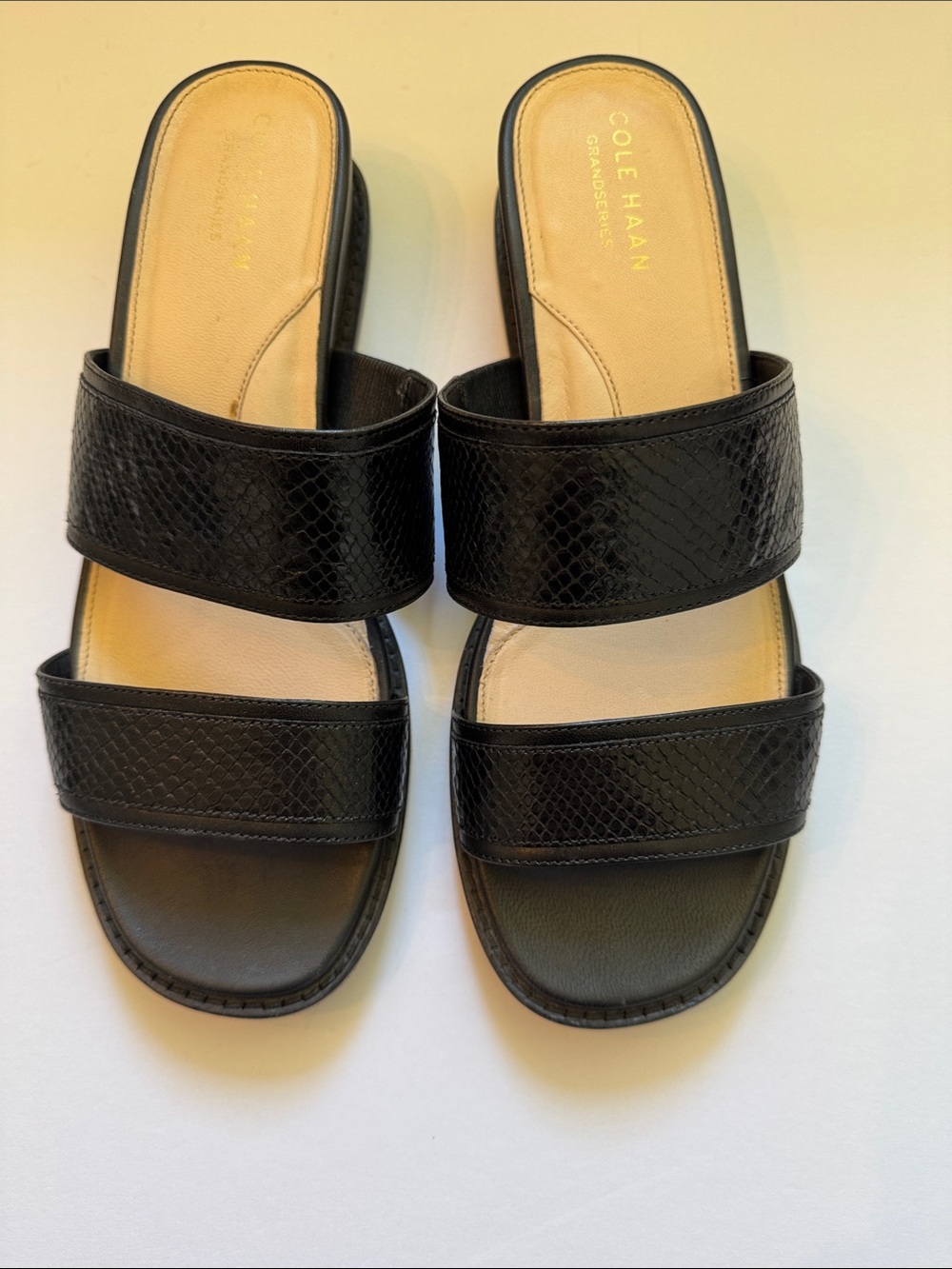 Cole Haan Black Snake-Embossed Double Strap Slide Sandals
